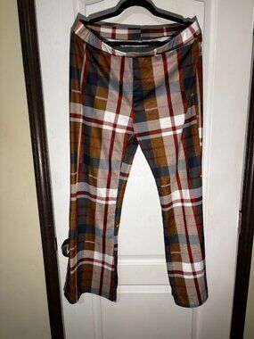 Plaid Flare Pants Multicolor Brown Navy Red White Size XXL